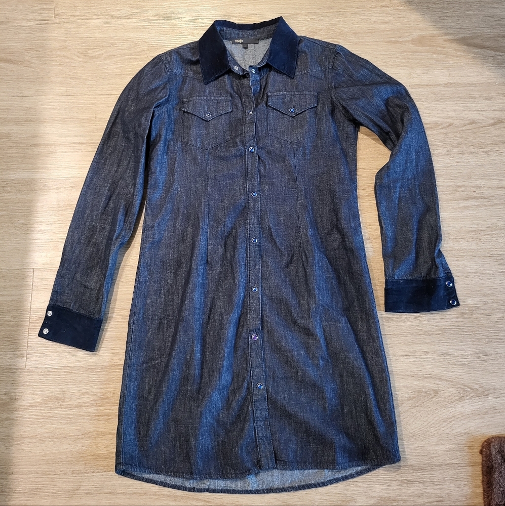 MAJE Denim Shirt Dress Size 2 (US M) Excellent Condition